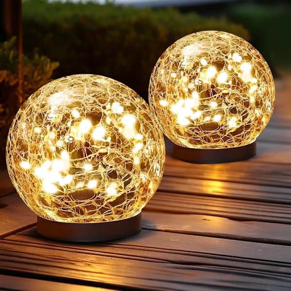HA~Vanntett Utendørs Solcellelampe - 0.5W IP44 - Hage Solcellekule, Sprekket Glasskule - 10cm