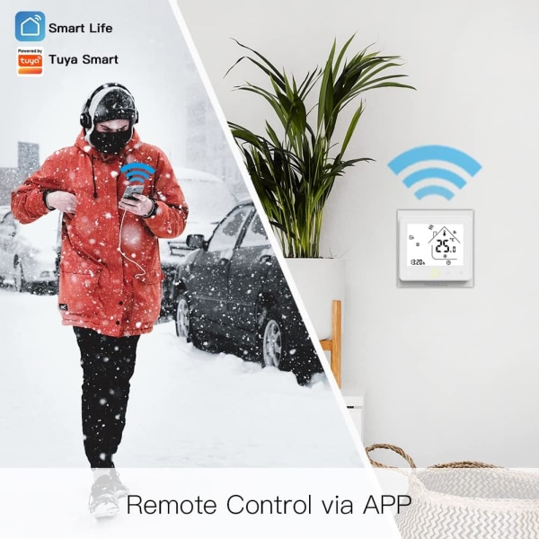 WiFi Rund Termostat för Elvärme 16A Vit WiFi Connected, ladacee
