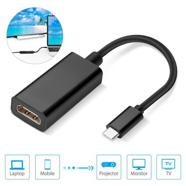 USB Type-C till HDMI 4K-adapter, kompatibel bildskärm, dator, surfplatta, svart