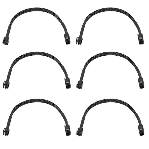 6x Sleeved Atx 4 Pin P4 Han til Atx P4 Hun Cpu Forlængerkabel Sort