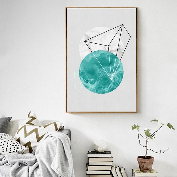 Wekity Geometrisk Patchwork 1 Vægkunst Lærredstrykplakat, Enkelt Abstrakt Akvarelkunst Tegning Indretning til Hjem Stue Soveværelse Kontor og Børn