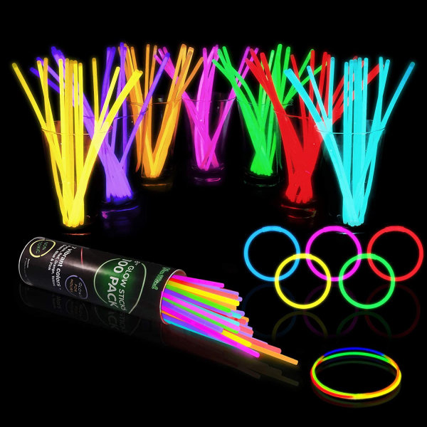 100 partitillbehör – Glow in the Dark Fun Party Pack Glowsticks och kopplingar för armband och halsband för barn och vuxna