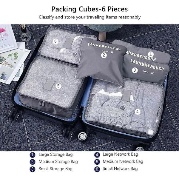 Researrangör Packväskor, 6 st Resepackningskuber Set för Kläder Resebagage Organiseringsväskor