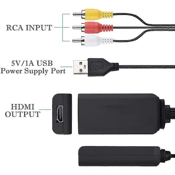 HDMI til RCA-kabel, HDMI til RCA-omformer, AV 3RCA CVBS kompositt til 1080P HDMI lydvideoadapter støtter NTSC