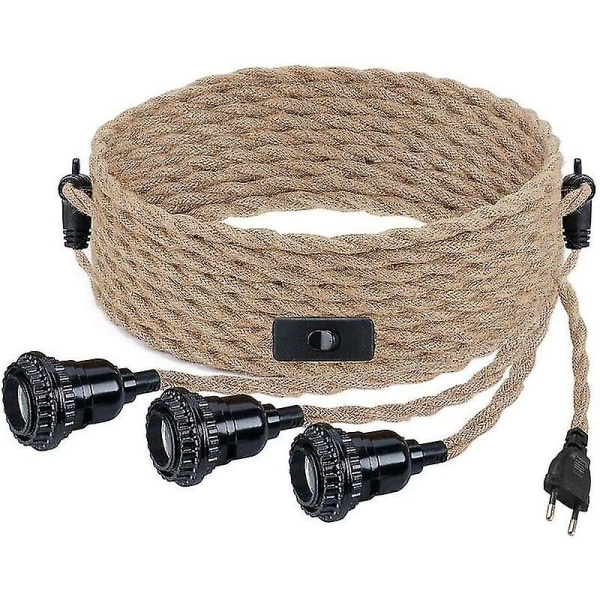 DIY-pendellampe med hamperep, tekstilkabel, hengelampe 3e27 med bryter og plugg, retrolampe 9 meter kabel, lampe til spisebord, kafé, Li
