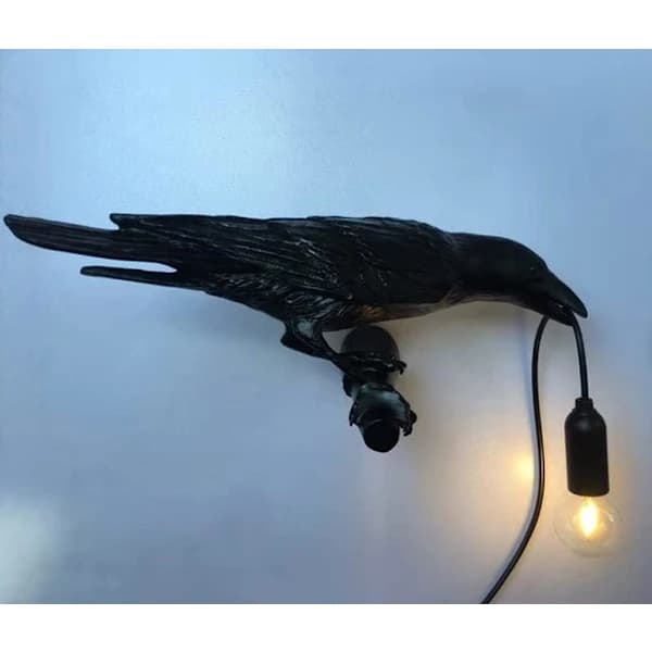 Kråkevegglampe, Unik Gotisk Ravnefugl Vegglampe