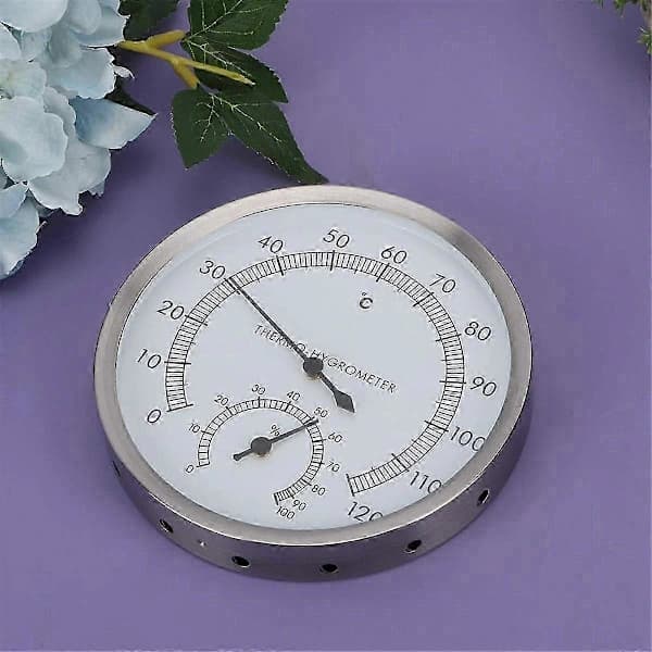 -Hygrometer 2-i-1 Rustfritt Stål Badstue Termometer Hygrometer -Hygrometer Badstuetilbehør [] sølv hvit