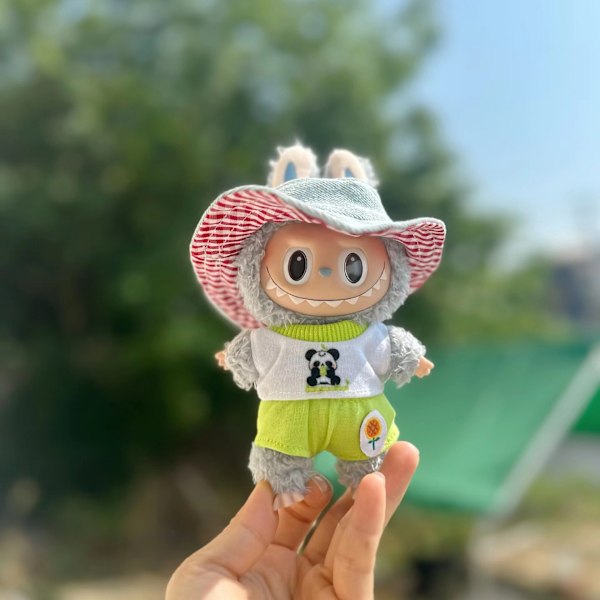 [HH] Labubu Kläder Märkesdesign Kläder Labubu Kläder Väska Skor Utsmyckning Dekorationer Förklädnad White panda t blue hat set