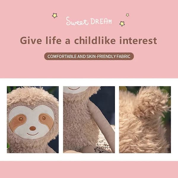 Soft Stuffed Animals, Cute Sloth Plush Long Hands Legs Hanging Plush Doll Brown/Pink, 48 cm