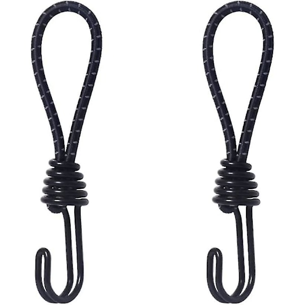 2-pack elastiska remmar med krokar Svart 16cm presenning rem markis campingtält