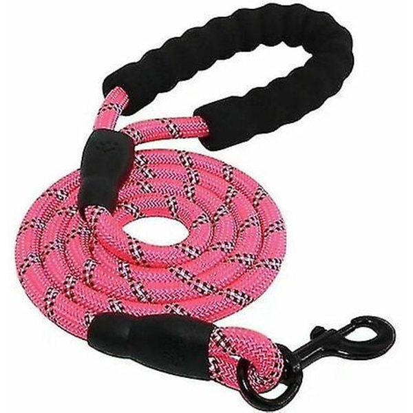 Dog Leash, Rope Leash With Padded Handle, Highly Reflective Yarn, Waste Bag And Dog Dispenser, 1.5 M Rope Leash, Suitable For All Sizes Of Dogs, Pink