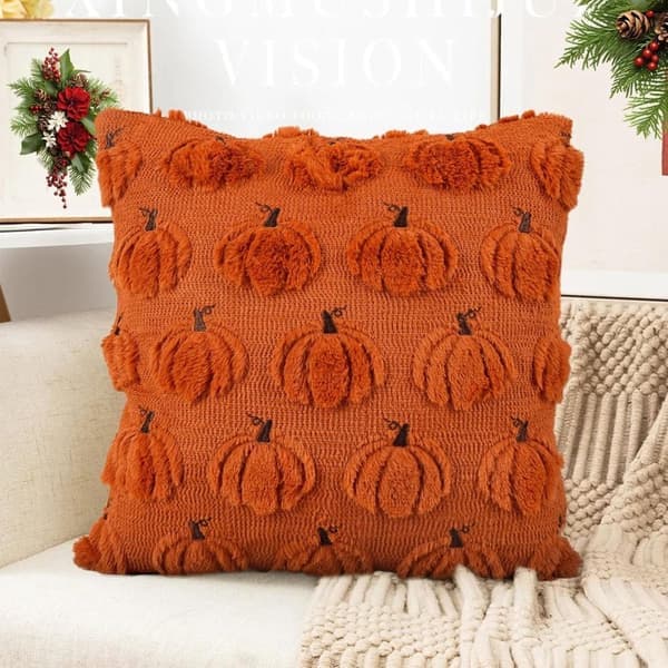 Halloween Putetrekk 45×45 cm – Spøkelsesdesign i 3D for Sofa & Soverom – Moderne Høstdekorasjon – Oransje