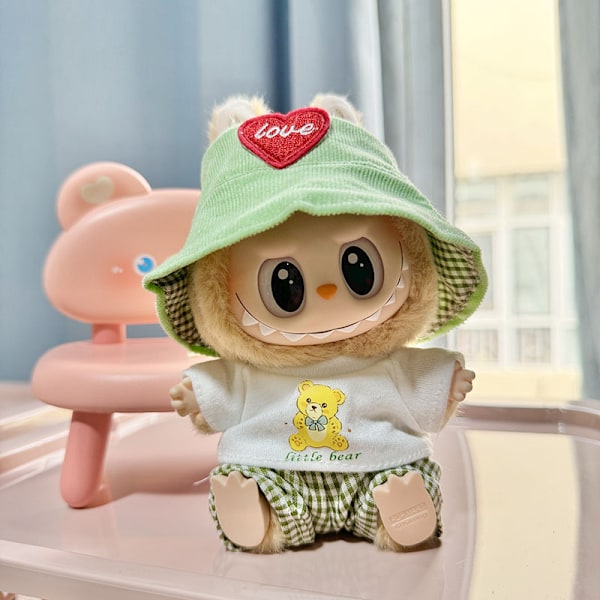 [HH] Söta Mini PVC Plyschdockors Kläder Outfit Tillbehör Labubu Idol Dockor Overall Hatt Kläder Inspirerade Japan Barnpresent 17cm 5