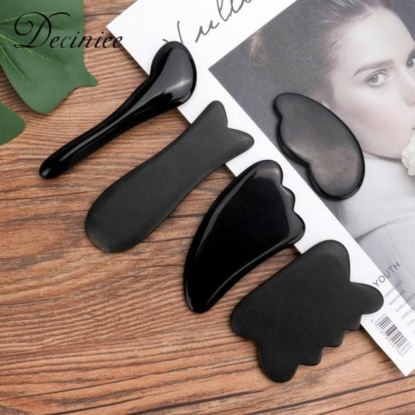 Musta Obsidiaani Gua Sha -raapimishierontatyökalu Jadekivilauta M