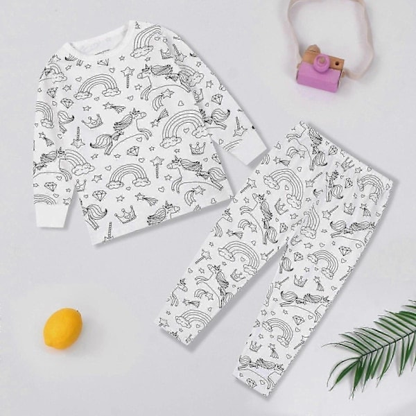 /HH/ Kreativa Barn DIY Graffiti Pyjamas Hemset, Färglägg Dina Egna Sovkläder Pyjamas för Pojkar & Flickor - Perfekt Enhörning 5-6 År