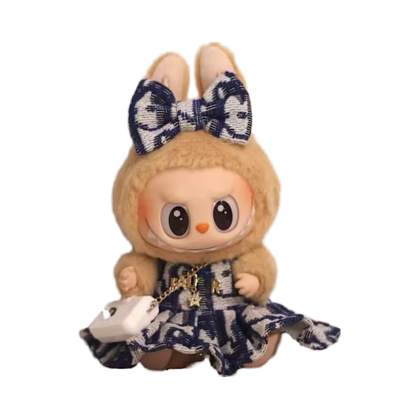 [HH] Høj Kvalitet Labubu Dukketøj Monster Blind Box Vinyl Ansigt Plys Dukke Vedhæng Dukke Strikket Tøj til Labubu black-bow+dress+bag