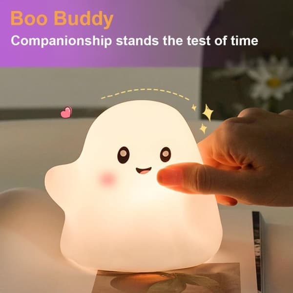 Spooky Silicone Night Light for Kids - White Ghost Shape with 13 Interactive Sound Effects - 11.5x11.5x10.5 cm