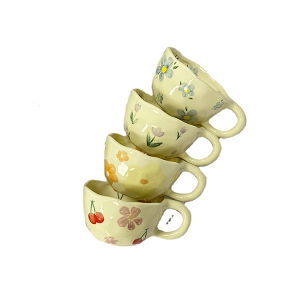 4 Pcs Ceramic Coffee Mug Creative Flower Mug 10.5oz Irregular Coffee Cups Ceramic Porcelain Flower Tea Cup with Handle Dishwasher