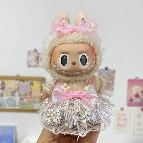 [HH] 17cm Labubu Popmarts Vaatteet ja Asusteet Nukke Macaron Paita Setti Täytetty Pehmo Sopii Vain Kangas 17CM 22