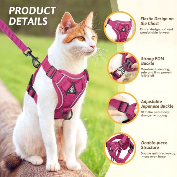 Hundesele og snorsæt, blødt polyesternet, justerbart trækfrit reflekterende design til små til mellemstore hunde, pink, S-XL