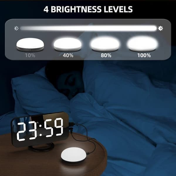 Extra Strong Digital Alarm Clock for Heavy Sleepers | With Bed Shaker + Adjustable LED Lighting | Dual Alarm & Snooze Function