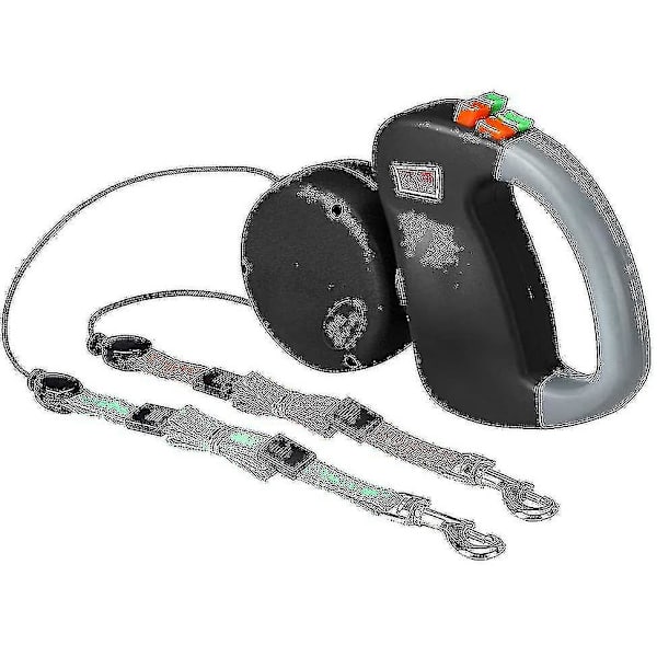 Dobbel hundekobbel, Retractable hundekobbel Dobbel kobbel for to hunder Hundekobbel 2 hunder Dobbel kobbel, svart