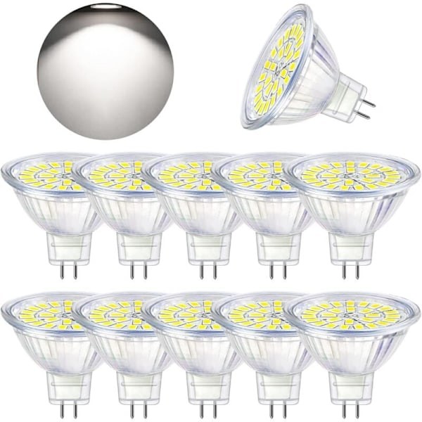 HH-GU5.3 LED-lampa, kallvit 6000K, MR16 LED AC DC12V 3W motsvarande 30W halogen, icke-dimbar LED-spotlight, 10-pack [Energiklass F]
