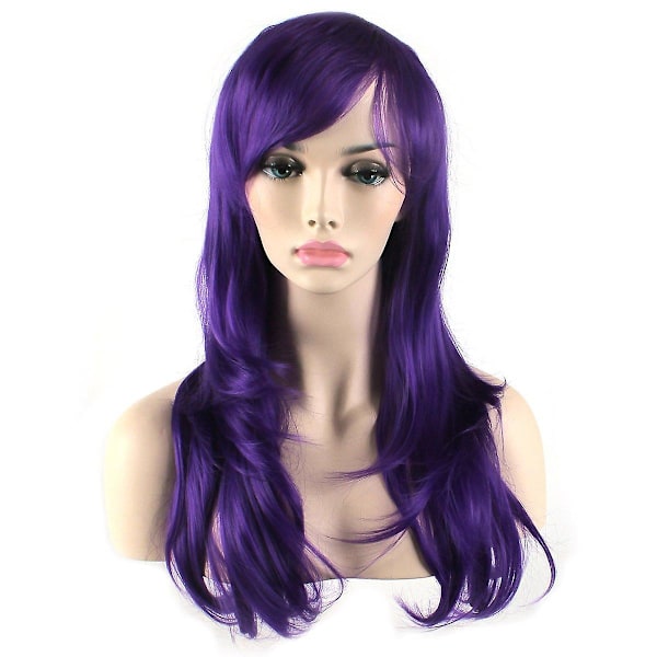 28\" 70cm Fashion Parykker Lang Bølget Krøllet Hår Cosplay Paryk & Paryk Hætte (Lilla),WZ-1282R