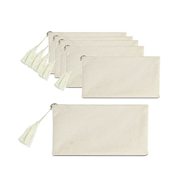 6 kpl tyhjä diy-askartelukankaat kynäpussi tyhjä meikkipussi-pussi irto kosmetiikkalaukku (beige 8,5 x 5.