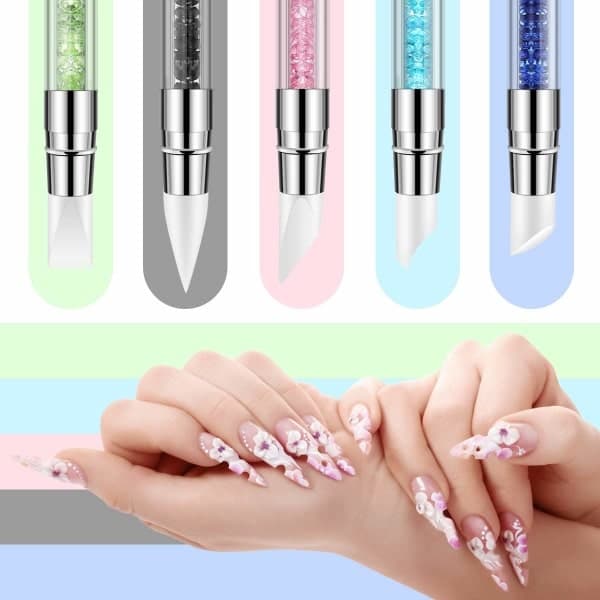 5 stk. Negle Silikone Pen - Pulver + Sort + Blå + Grøn + Lilla Makeup
