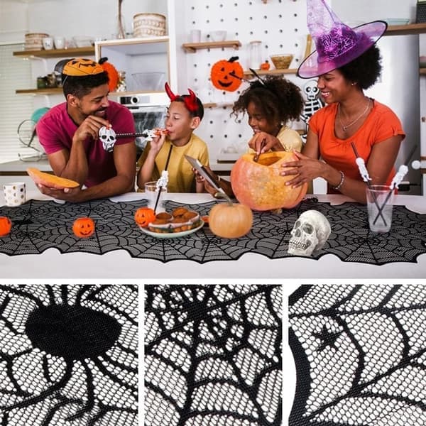 Halloween dug – sort spindelvæv design – 33x183 cm – festdekoration