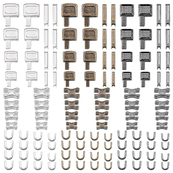 120 stk metallglidelås-hodeskyver, 4 størrelser glidelås-bunnskyvere, innsettingsnål, glidelåsstopp