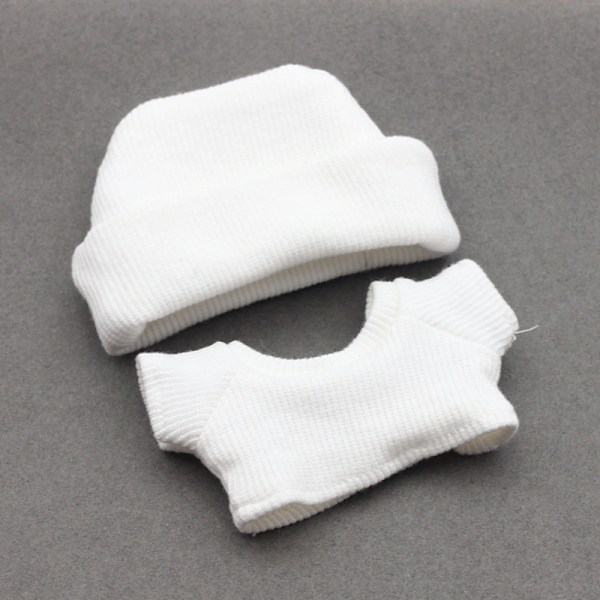 [HH]POPMART 17cm Labubu Första Andra Generationen Tröja T-Shirt Tecknad Leksak Docka Kläder Stickad Trådad Muddad Hatt Tillverkad av Bambu White