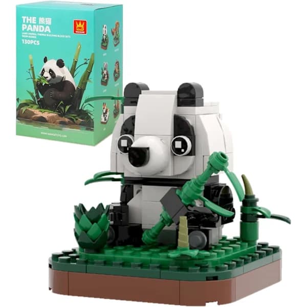 HA~Mini Djur Byggsats, Landdjur-tema Samling Byggstenar Leksak (Panda)