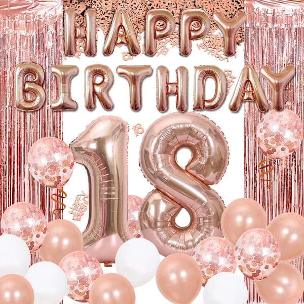 18 års rosegull bursdagsdekorasjon, gratulerer med dagen banner, han