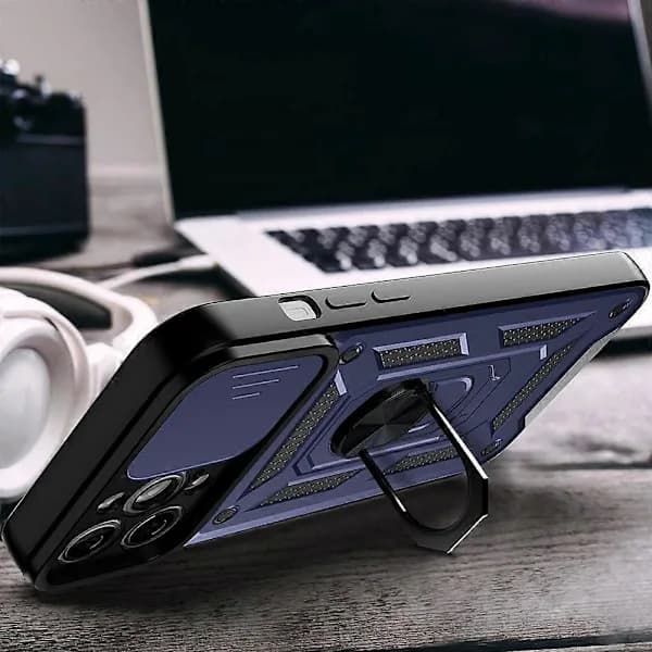 Cover til iPhone 14 Plus med skydbart kamerabeskyttelse, TPU+PC