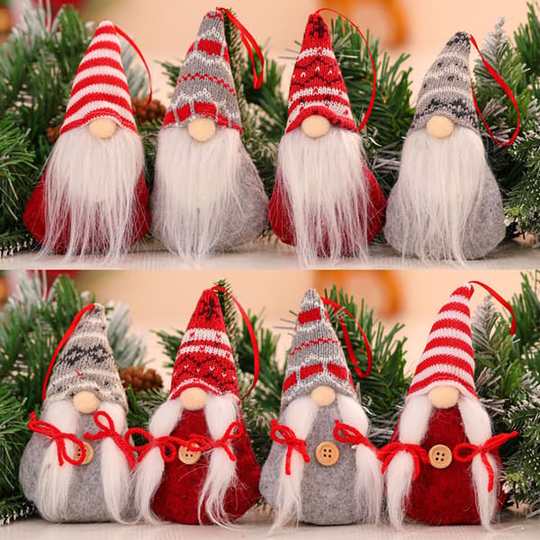 {HH} Tomte Julepynt Sæt med 8, Håndlavede Svenske Nisser i Plys