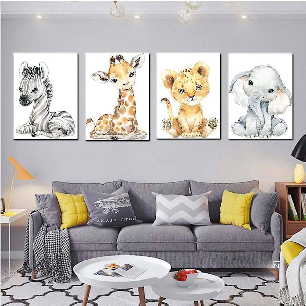 Wekity Animal World Väggkonst Canvas Tryck Affisch, Enkla Söta Akvarellkonst Ritning Dekor för Hem Vardagsrum Sovrum Kontor och Barnrum (Se