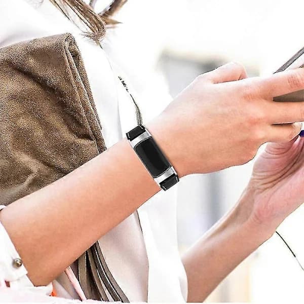 HA-Premium Ægte Læderrem til Fitbit Charge 5/6 - Blød Justerbar Erstatningsrem Sort Fitbit Charge 6