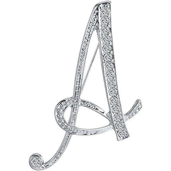 A-Z Initialer Brosch för kvinnor, Silverpläterad metall strass klar AAA+ kristall kavajslag stift broscher 1 st, WZ-1150R