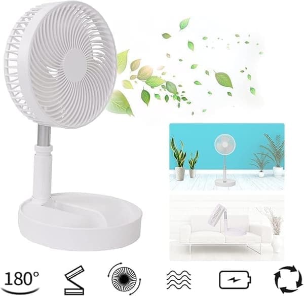 Foldable Floor Fan / Table Fan - Adjustable Design with 7200mAh Battery, Wireless & Versatile Use