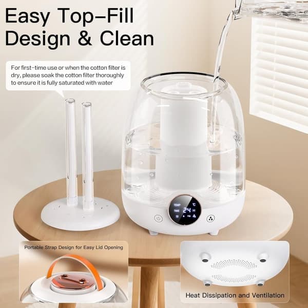 Luftfukter 3L med stille tåke – Smart timer, doble dyser, LED-lys – Perfekt for soverom og barnerom