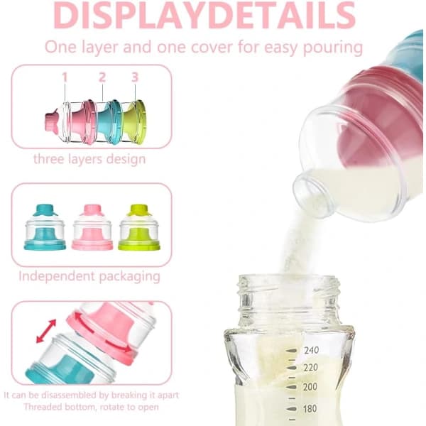 HA~Stackable Milk Powder Container, 3 Compartment Stackable Milk Powder Boxes, Milk Powder Dispenser