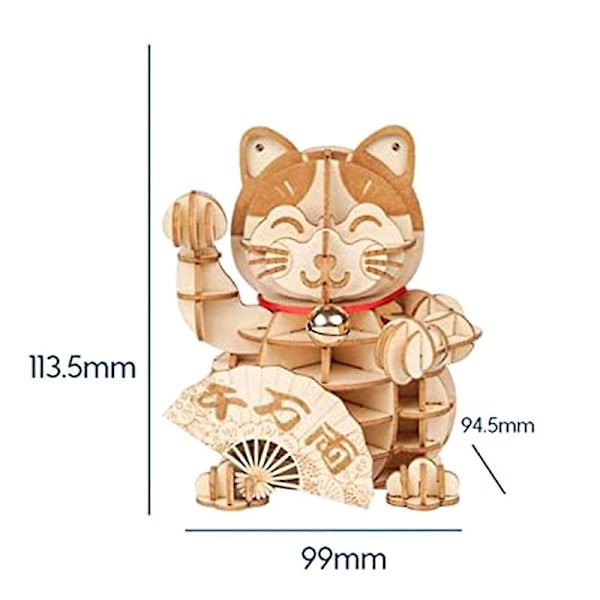 3D træpuslespil Lucky Cats - 72 stk. japanske katte velkomstskærm hilsen til velsignelse formue Buil