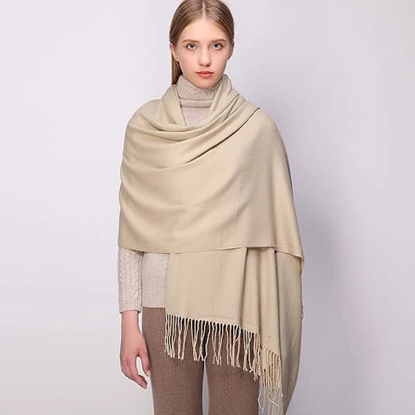 Dame Pashmina Sjal og Wraps for Bryllupssjal for Kvinner Vinter (Beige)