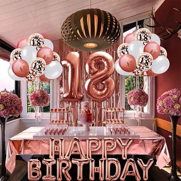 18 års rosegull bursdagsdekorasjon, gratulerer med dagen banner, han