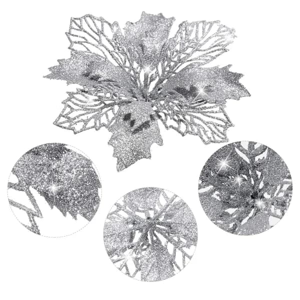 10 stk Kunstige Juleblomster Glitterblomst Juledekoration