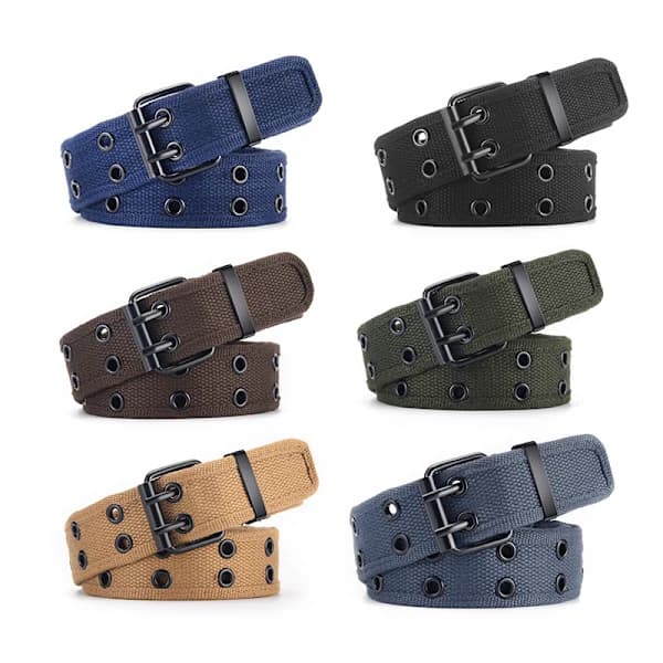 Casual Unisex Canvasbelte Dobbelthullsbelte - Doble Maljer Belte for Menn og Kvinner 6 stk