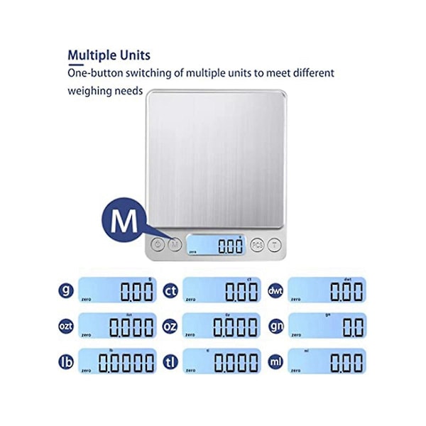 Liten Kjøkkenvekt 3kg/0.01g, Mini Høy Presisjons Matvekt, Lommevekt Med LCD-Skjerm