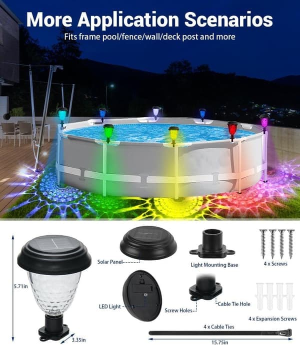 6 st solcellslampor för pool, vattentäta LED RGB-lampor